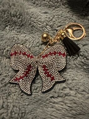 Crystal Bow Keychain Charm with Red Accents